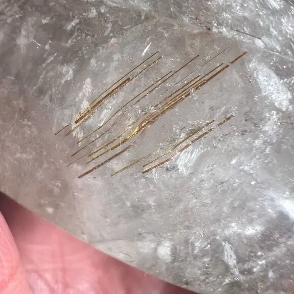 Golden Rutilated Threads and Garden Quartz Heart Carving (1)‎ - Picture 3 of 16